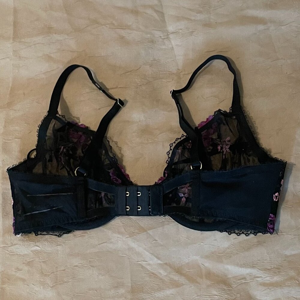 Victoria's Secret Black Embroidered Purple and Pink Accent Low Cut Demi - Picture 8 of 11